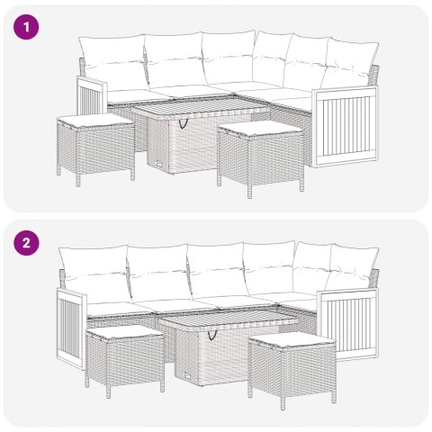 Zestaw Sof na Ogród z poduszką 8 pcs Czarny