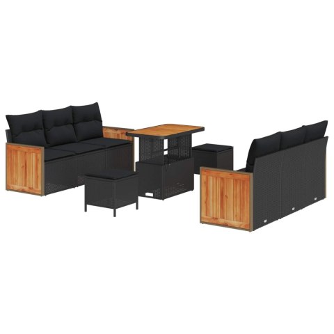 Zestaw Sof na Ogród z poduszką 9 pcs Czarny