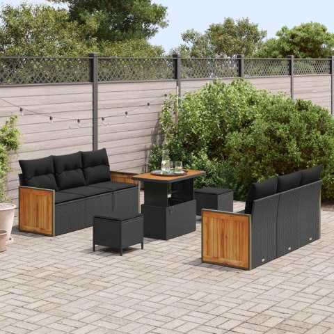 Zestaw Sof na Ogród z poduszką 9 pcs Czarny