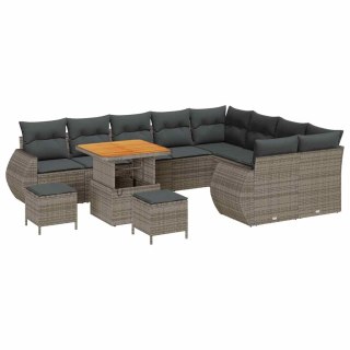Zestaw Sof na Ogród z poduszką 12 pcs Szary Rattan poli