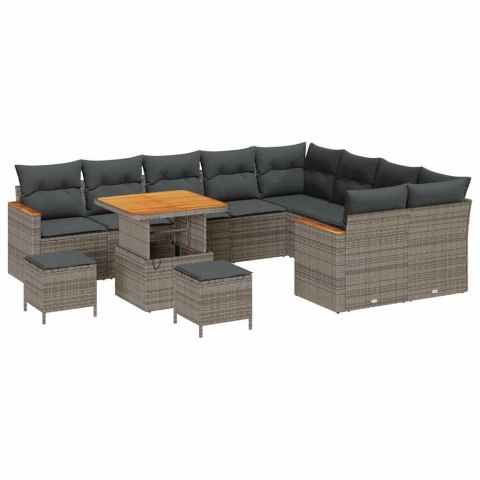Zestaw Sof na Ogród z poduszką 12 pcs Szary Rattan poli