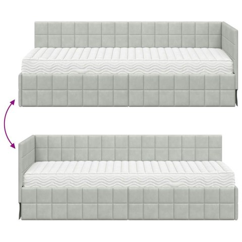 Rama Łóżka Narożnego z Materacem 2 pcs Jasnoszary Aksamit