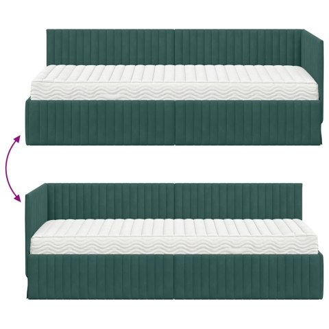 Rama Łóżka Narożnego z Materacem 2 pcs Zielony Aksamit