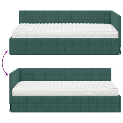 Rama Łóżka Narożnego z Materacem 2 pcs Zielony Aksamit