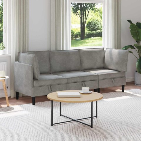 Zestaw mebli do salonu z poduszką 3 pcs jasnoszary Welur