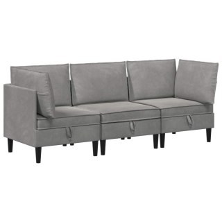 Zestaw mebli do salonu z poduszką 3 pcs jasnoszary Welur
