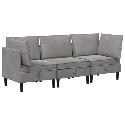 Zestaw mebli do salonu z poduszką 3 pcs jasnoszary Welur