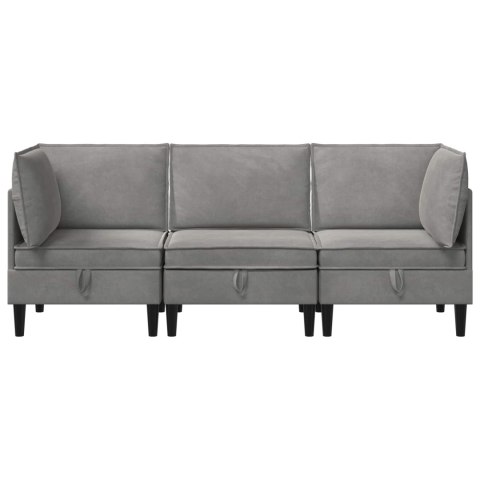 Zestaw mebli do salonu z poduszką 3 pcs jasnoszary Welur