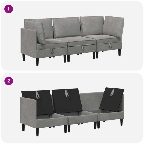 Zestaw mebli do salonu z poduszką 3 pcs jasnoszary Welur