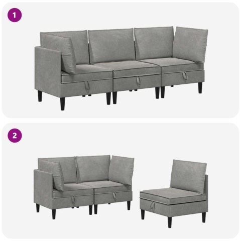 Zestaw mebli do salonu z poduszką 3 pcs jasnoszary Welur