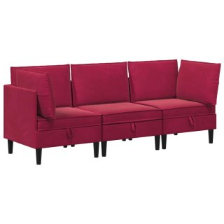 Zestaw mebli do salonu z poduszką 3 pcs Czerwone wino Welur