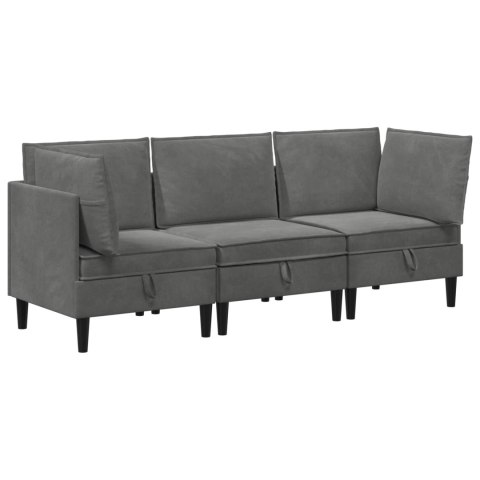 Zestaw mebli do salonu z poduszką 3 pcs ciemnoszary Welur