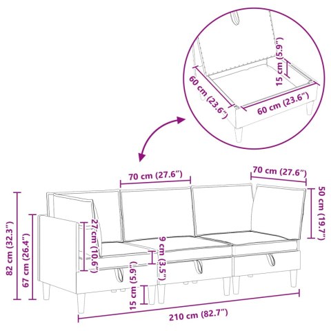 Zestaw mebli do salonu z poduszką 3 pcs ciemnoszary Welur