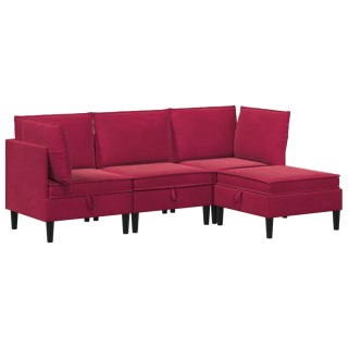 Zestaw mebli do salonu z poduszką 4 pcs Czerwone wino Welur