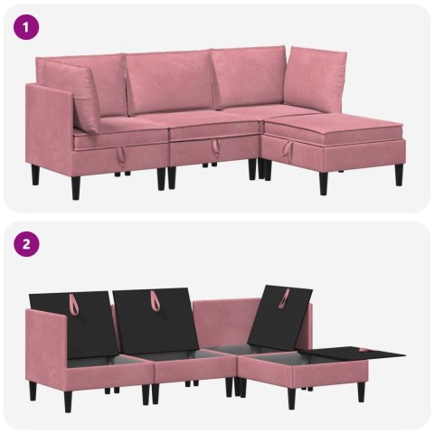 Zestaw mebli do salonu z poduszką 4 pcs różowy Welur