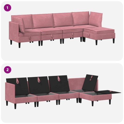 Zestaw mebli do salonu z poduszką 5 pcs różowy Welur
