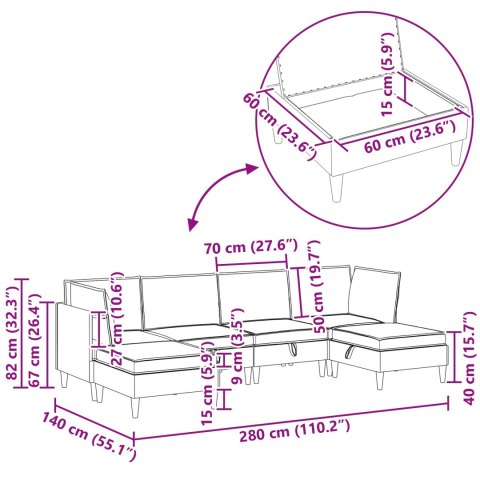 Zestaw mebli do salonu z poduszką 6 pcs kremowy Welur