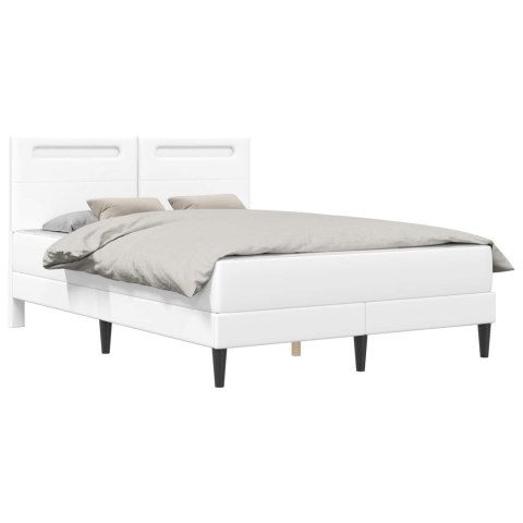 Ramka łóżka z paskami LED Biały 160 x 200 cm Ekoskóra