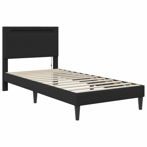 Ramka łóżka z paskami LED Czarny 100 x 200 cm Ekoskóra