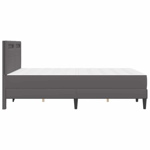Ramka łóżka z paskami LED Szary 140 x 190 cm Ekoskóra