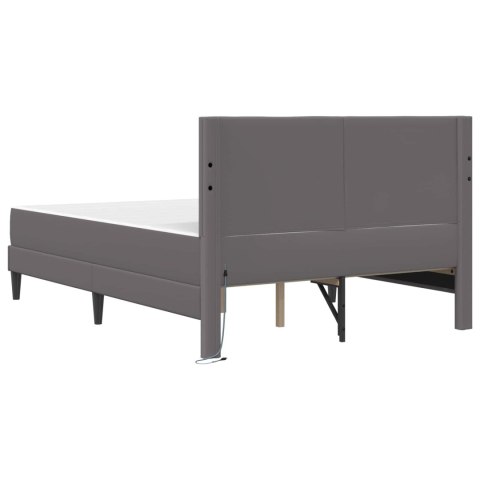 Ramka łóżka z paskami LED Szary 140 x 190 cm Ekoskóra