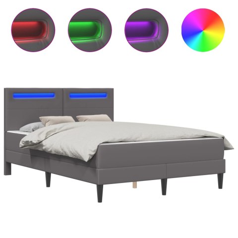 Ramka łóżka z paskami LED Szary 140 x 200 cm Ekoskóra