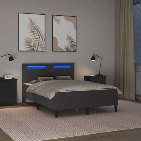 Ramka łóżka z paskami LED Szary 160 x 200 cm Ekoskóra