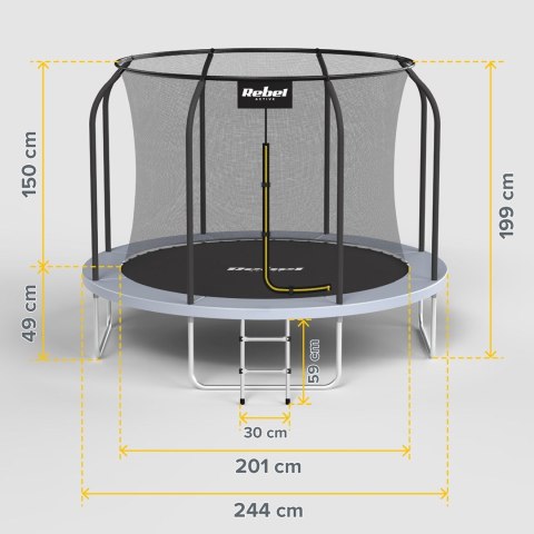 REBEL ACTIVE TRAMPOLINA PRO 8FT/244CM, SIATKA, DRABINKA RBA-8001