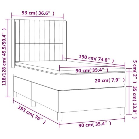 Łóżko kontynentalne, materac i LED, niebieski aksamit 90x190 cm
