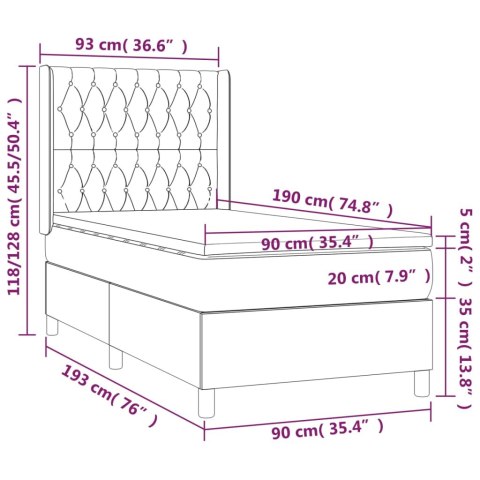 Łóżko kontynentalne z materacem i LED, czarny aksamit 90x190 cm