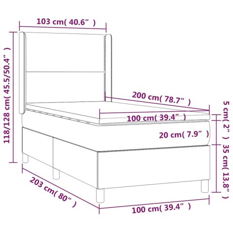 Łóżko kontynentalne z materacem i LED zielony aksamit 100x200cm