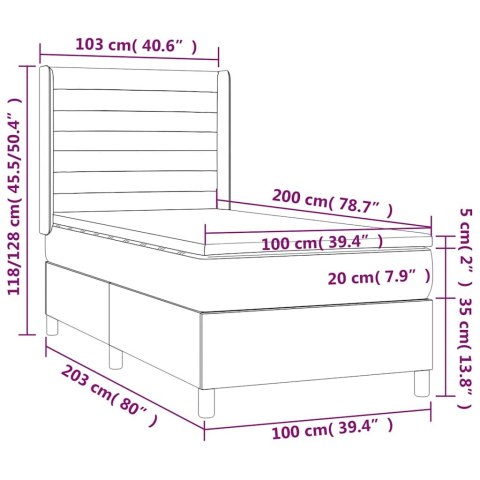 Łóżko kontynentalne z materacem i LED zielony aksamit 100x200cm
