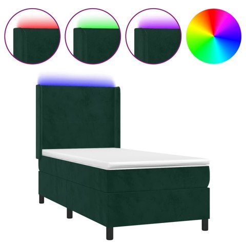 Łóżko kontynentalne z materacem i LED zielony aksamit 90x200 cm