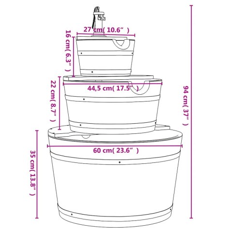 Fontanna z pompą, 60x60x94 cm, lite drewno jodłowe