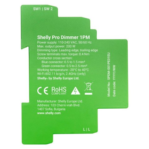 Ściemniacz DIN SHELLY Pro Dimmer 1 Wi-Fi Bluetooth