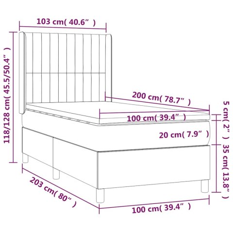 Łóżko kontynentalne z materacem i LED zielony aksamit 100x200cm