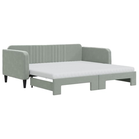Sofa rozsuwana z materacami, jasnoszara, 90x190 cm, aksamit