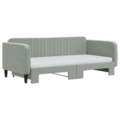 Sofa rozsuwana z materacami, jasnoszara, 90x190 cm, aksamit