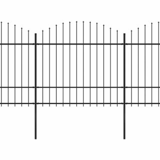 Panele ogrodzeniowe z grotami, stal, (1,5-1,75) x 15,3 m, czarne