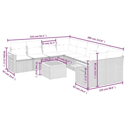 9-cz. zestaw wypoczynkowy do ogrodu, z poduszkami, czarny