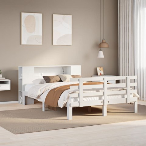 Łóżko z regałem vidaXL bez materaca, białe, 160x200 cm, lite drewno sosnowe