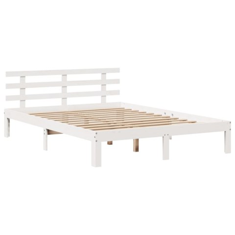 Łóżko z regałem vidaXL bez materaca, białe, 160x200 cm, lite drewno sosnowe