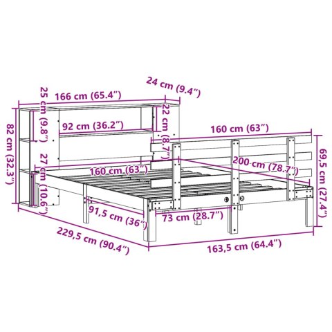 Łóżko z regałem vidaXL bez materaca, białe, 160x200 cm, lite drewno sosnowe