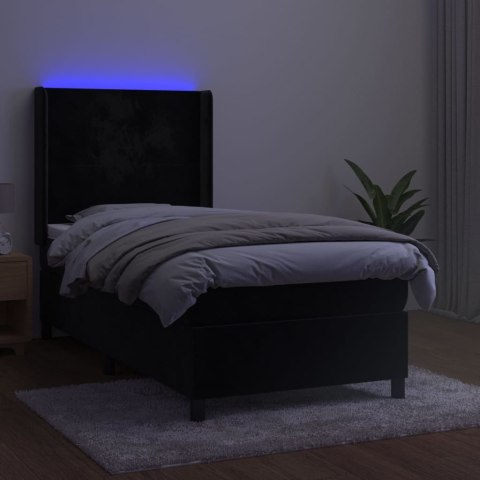 Łóżko kontynentalne z materacem i LED, czarny aksamit 90x200 cm