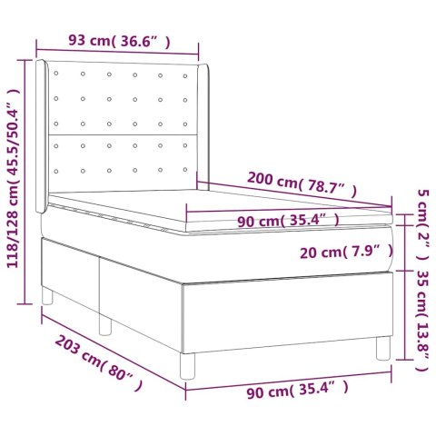 Łóżko kontynentalne z materacem, niebieskie, aksamit, 90x200 cm