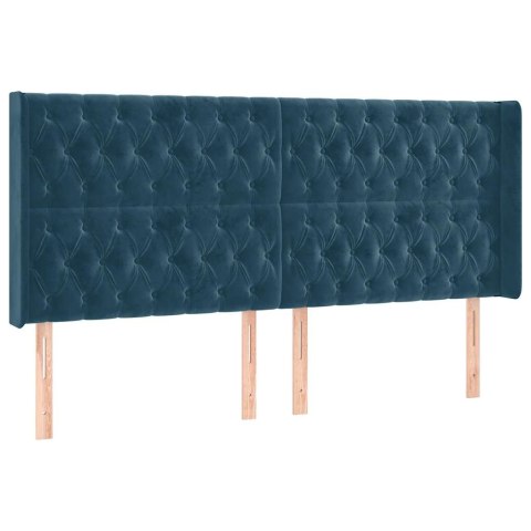 Łóżko kontynentalne, materac i LED, niebieski aksamit 200x200cm