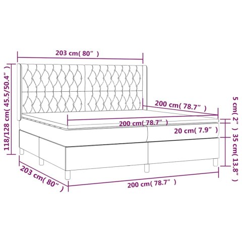 Łóżko kontynentalne, materac i LED, niebieski aksamit 200x200cm