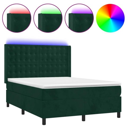 Łóżko kontynentalne z materacem i LED zielony aksamit 140x190cm
