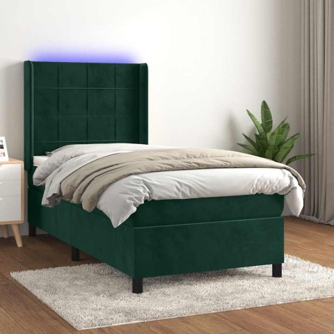 Łóżko kontynentalne z materacem i LED zielony aksamit 80x200 cm