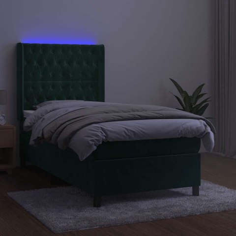 Łóżko kontynentalne z materacem i LED zielony aksamit 80x200 cm